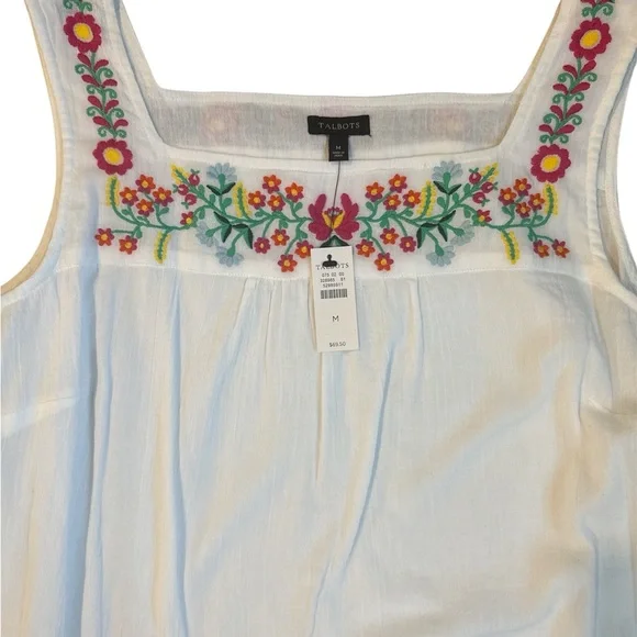 Talbots White Embroidered Floral Tank Top Sleeveless Boho Blouse Size M - Picture 3 of 3